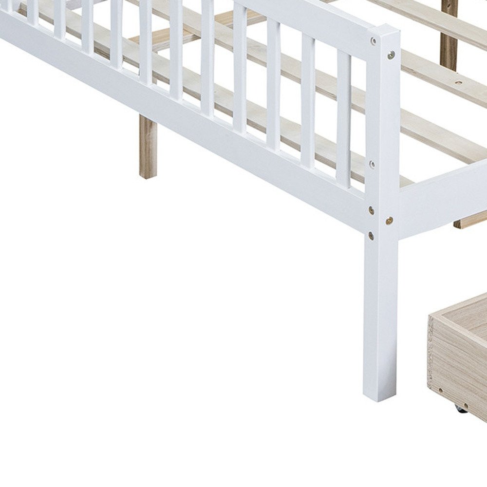 White Wood Full Daybed Frame With Drawers