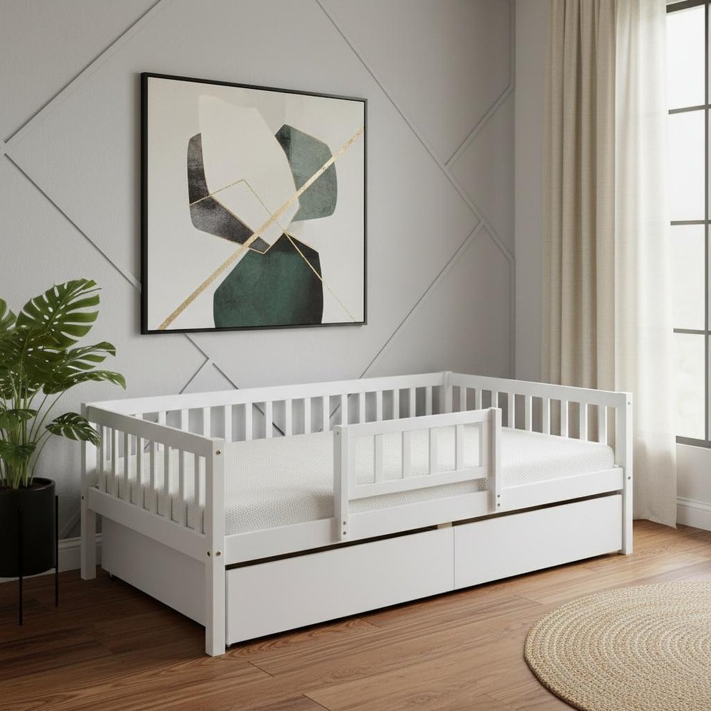 White Wood Full Daybed Frame With Drawers