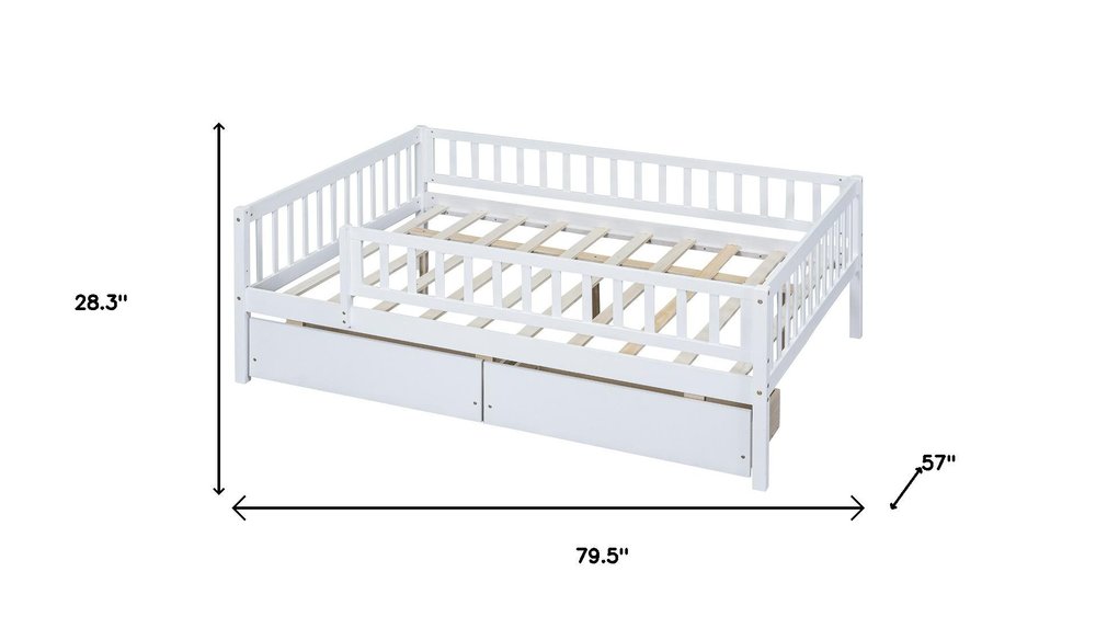 White Wood Full Daybed Frame With Drawers