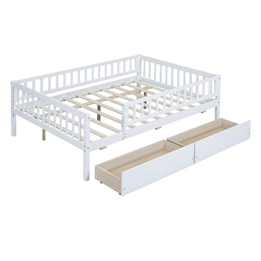 White Wood Full Daybed Frame With Drawers