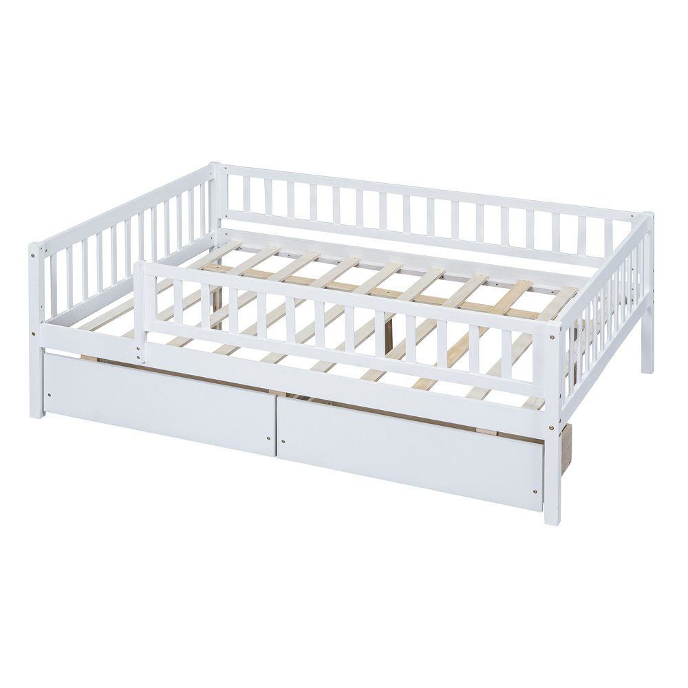 White Wood Full Daybed Frame With Drawers