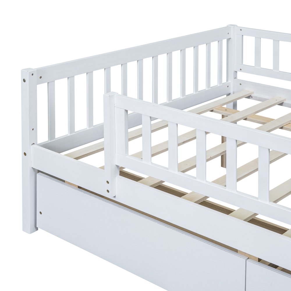 White Wood Full Daybed Frame With Drawers