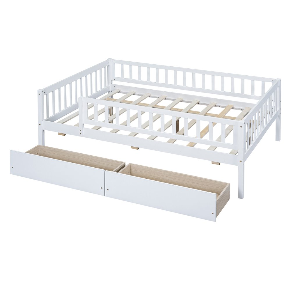 White Wood Full Daybed Frame With Drawers