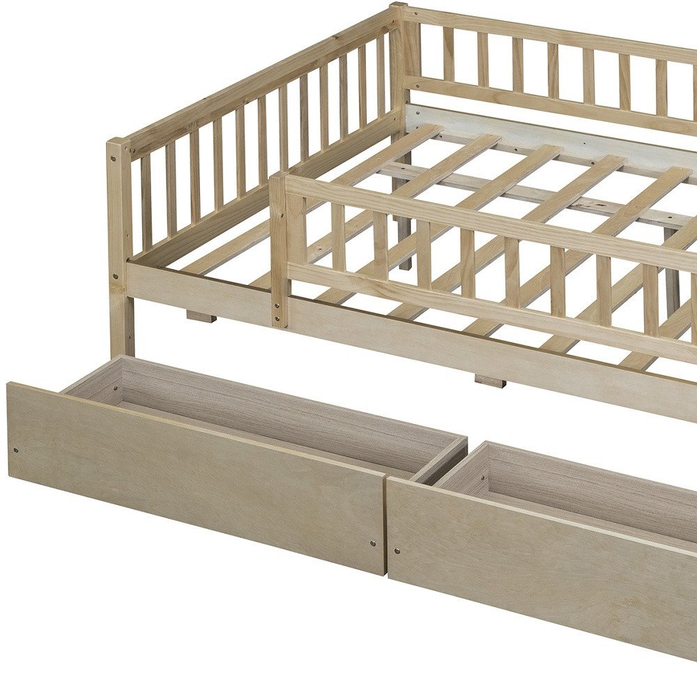 Natural Wood Full Daybed Frame With Drawers