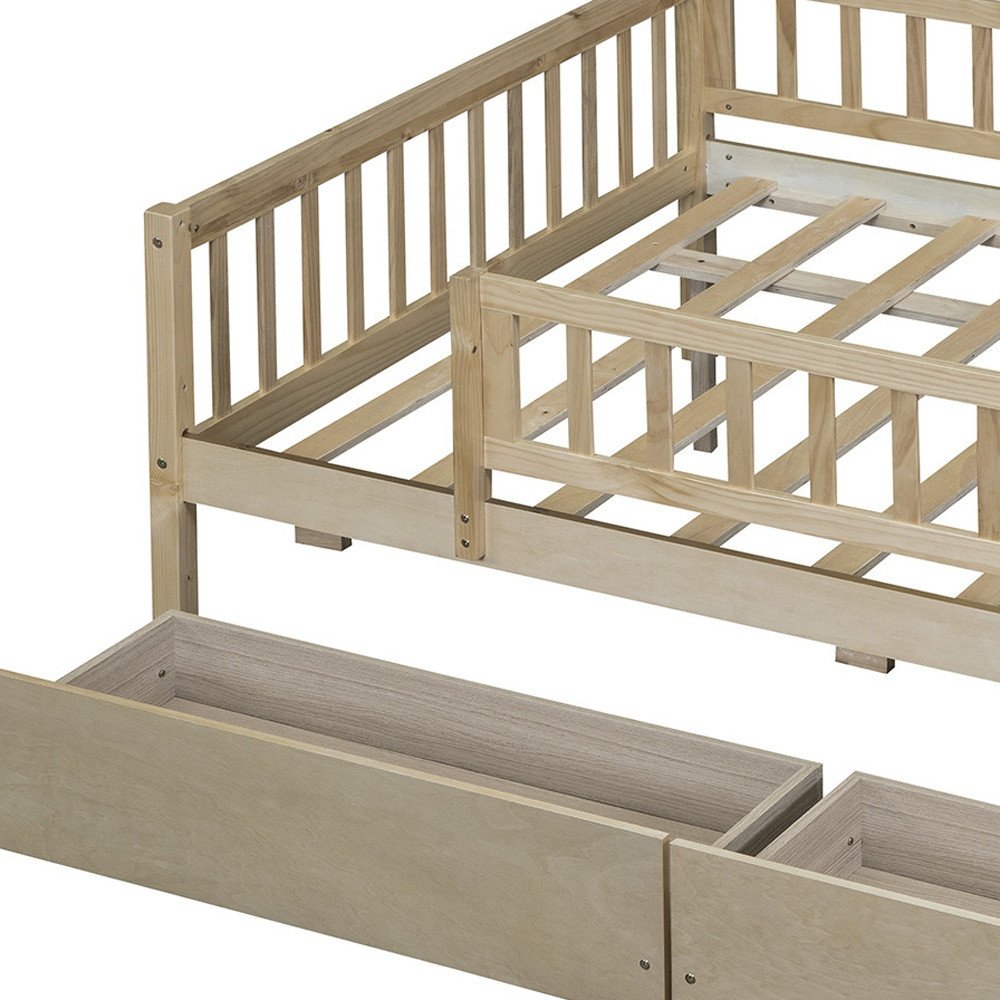 Natural Wood Full Daybed Frame With Drawers