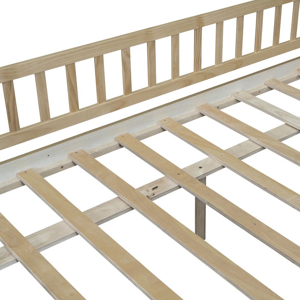 Natural Wood Full Daybed Frame With Drawers