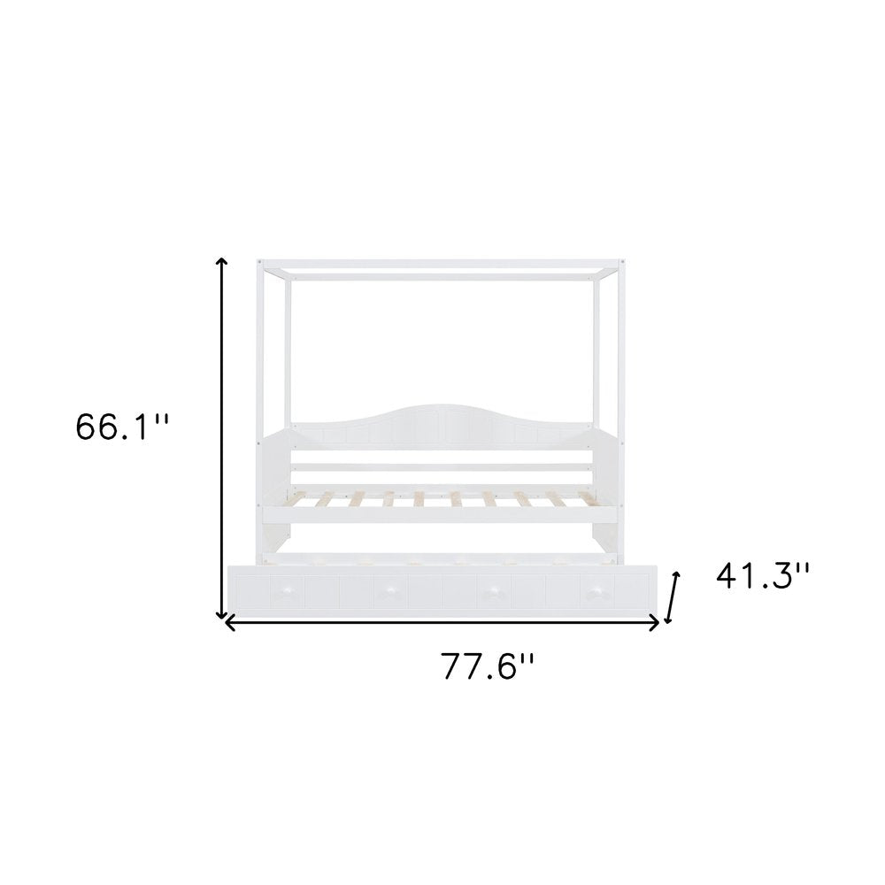 White Wood Twin Daybed Frame With Trundle