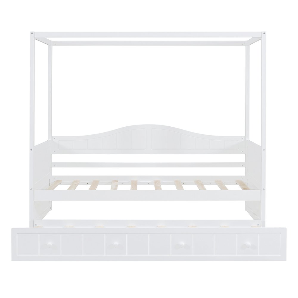 White Wood Twin Daybed Frame With Trundle