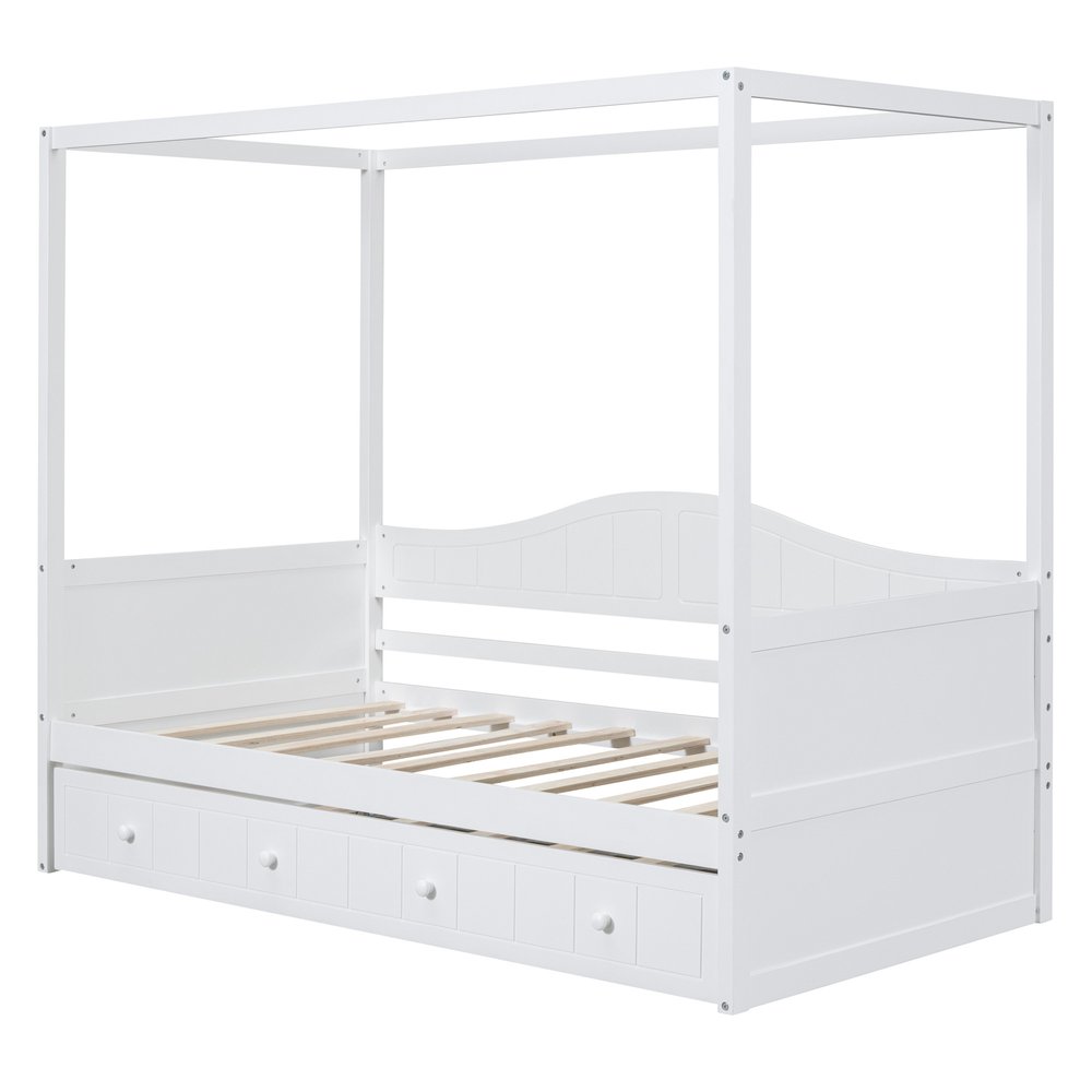 White Wood Twin Daybed Frame With Trundle