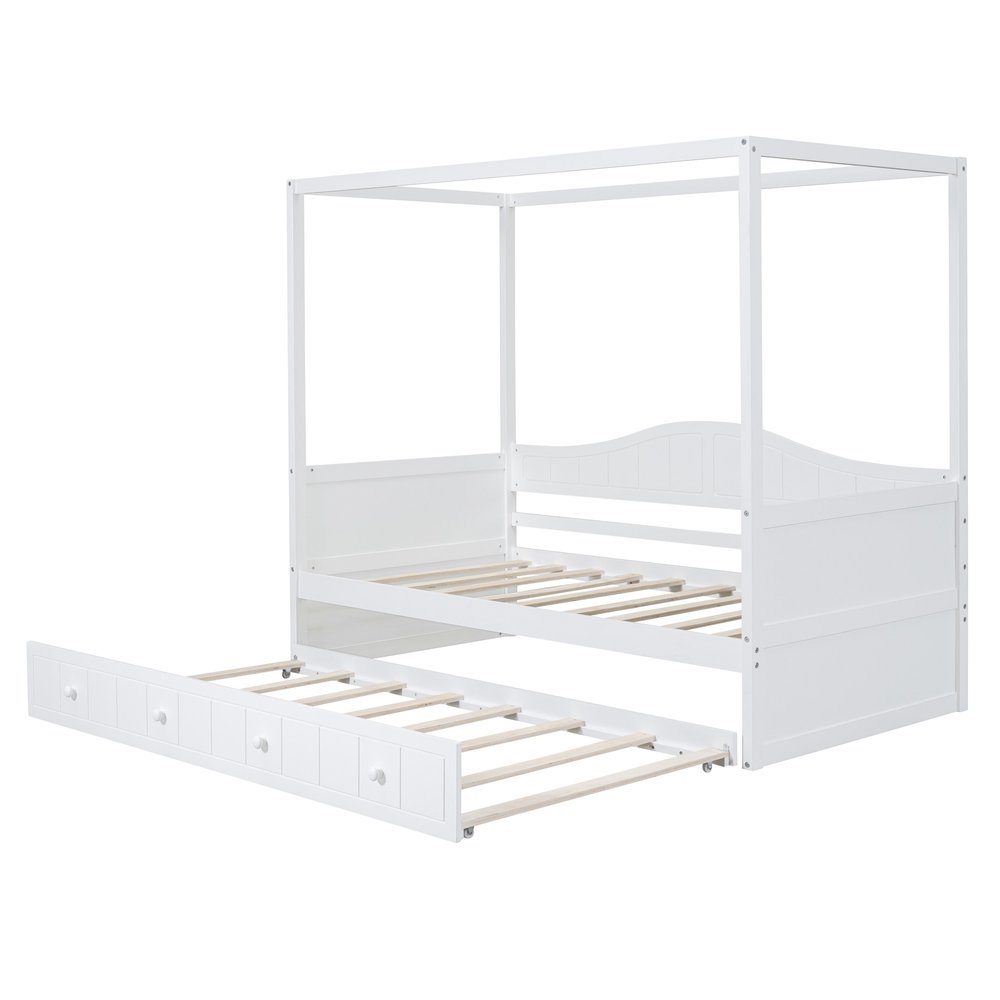 White Wood Twin Daybed Frame With Trundle
