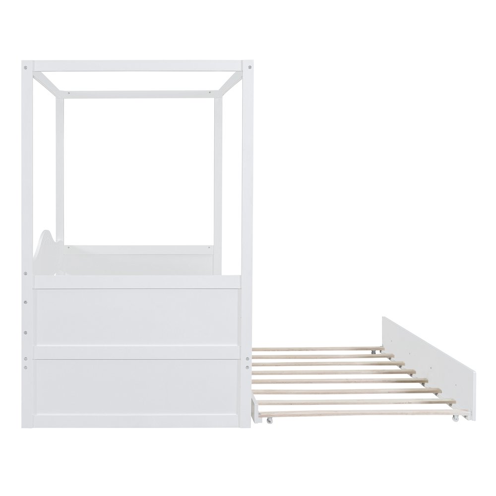 White Wood Twin Daybed Frame With Trundle