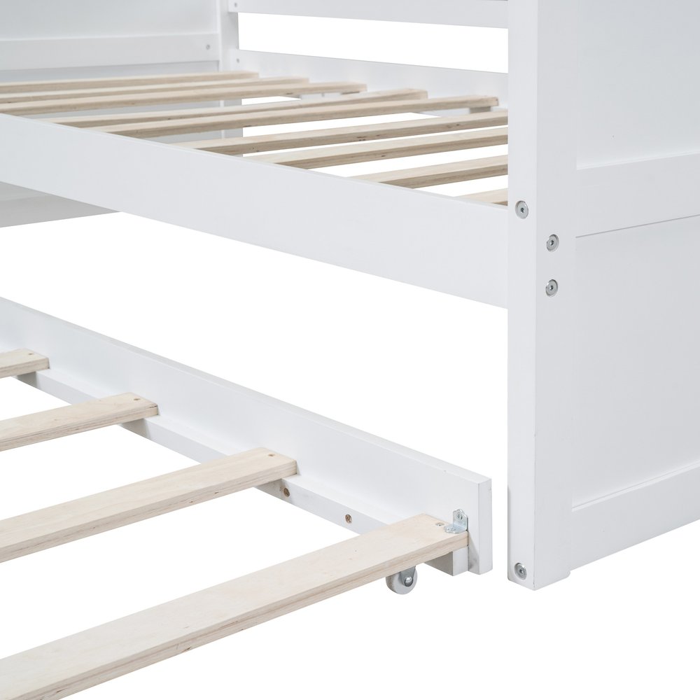White Wood Twin Daybed Frame With Trundle