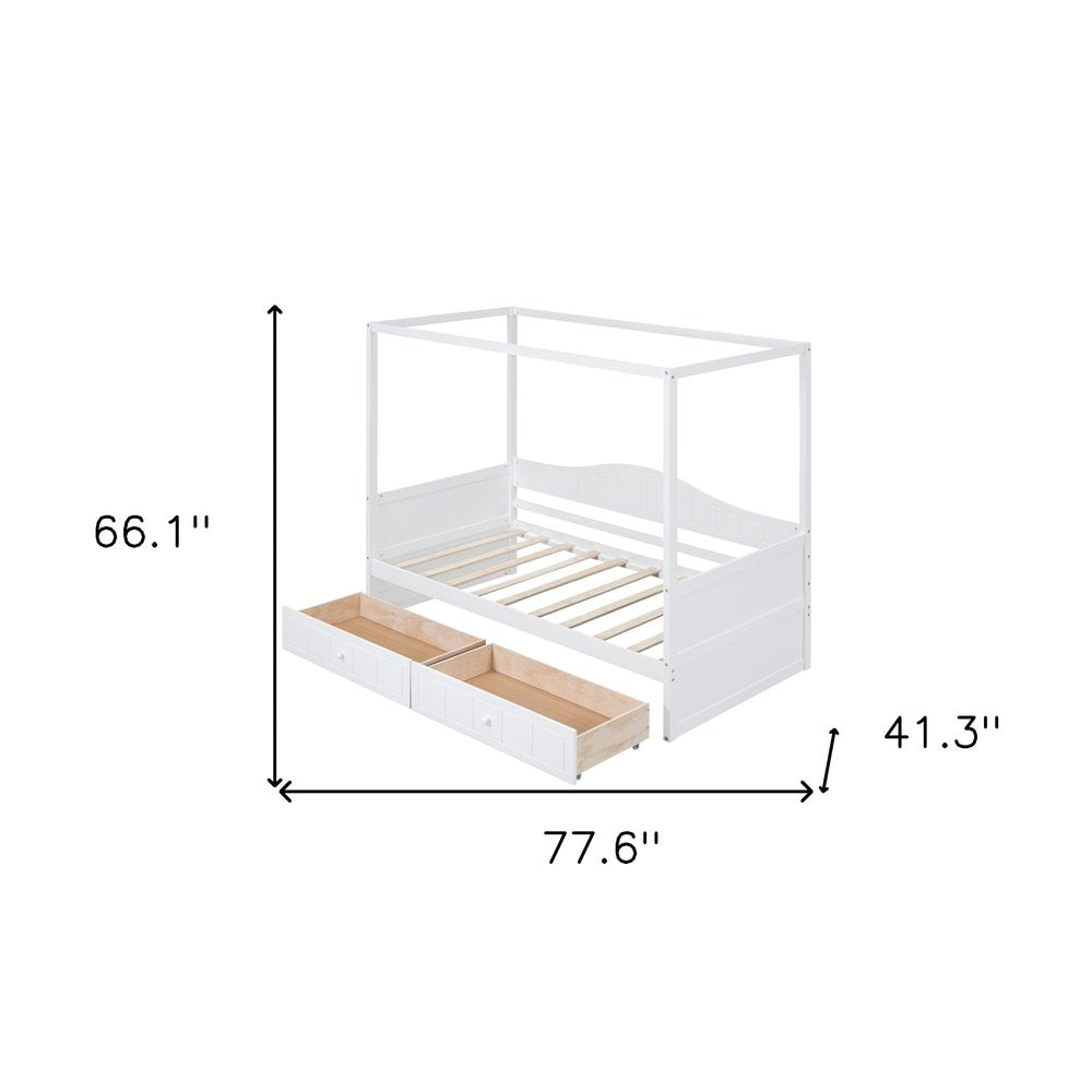 White Wood Twin Daybed Frame With Drawers