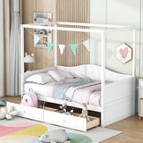 White Wood Twin Daybed Frame With Drawers