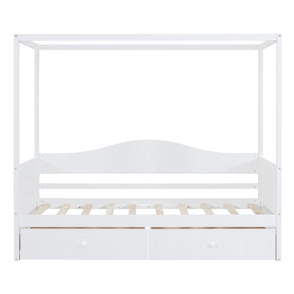 White Wood Twin Daybed Frame With Drawers