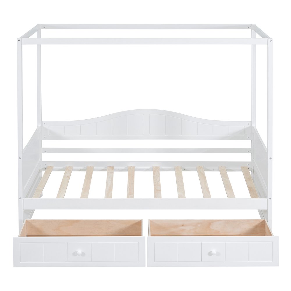 White Wood Twin Daybed Frame With Drawers