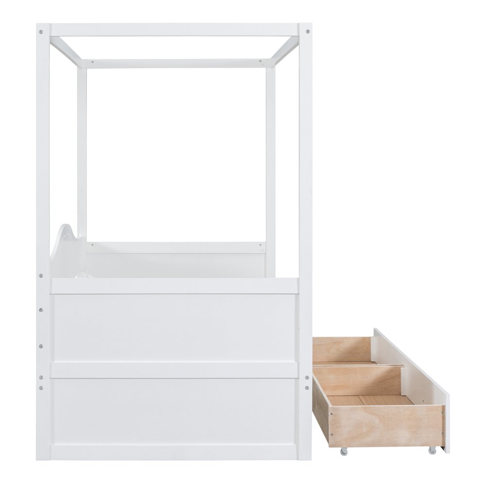 White Wood Twin Daybed Frame With Drawers