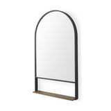 40" Black Metal Arch Framed Accent Mirror With Shelf