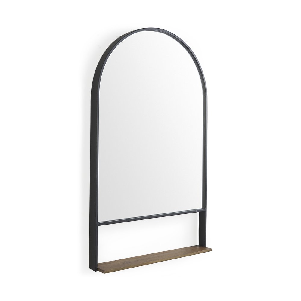 40" Black Metal Arch Framed Accent Mirror With Shelf