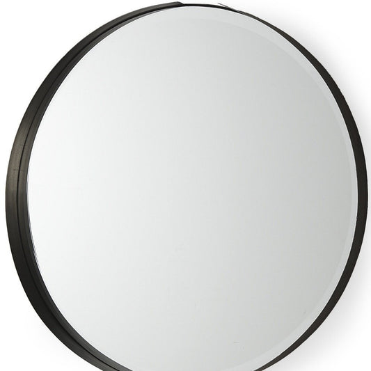 24" Black Metal Round Framed Accent Mirror