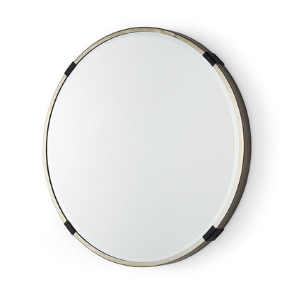 24" Gold And Black Metal Round Framed Accent Mirror
