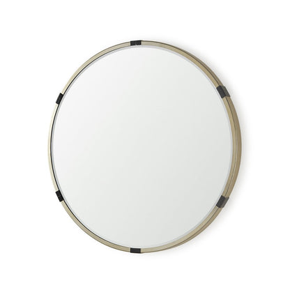 29" Gold And Black Metal Round Framed Accent Mirror