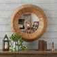 30" Brown Solid Wood Faceted And Beaded Round Framed Accent Mirror