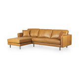 Tan Genuine Leather L Shaped Sofa and Chaise Sectional With Toss Pillows