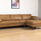 Tan Genuine Leather L Shaped Sofa and Chaise Sectional With Toss Pillows