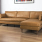 Tan Genuine Leather L Shaped Sofa and Chaise Sectional With Toss Pillows