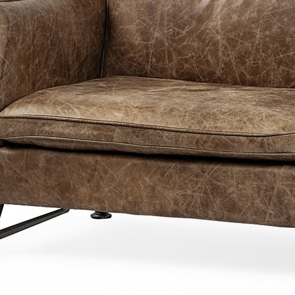 84" Dark Brown Rustic Leather Sofa