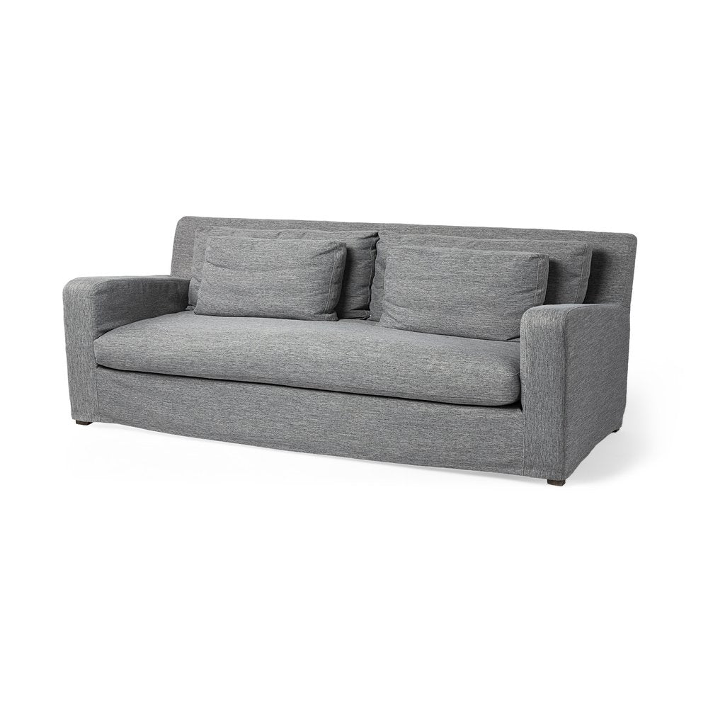 93" Dark Gray Slipcovered Fabric Sofa With Toss Pillows