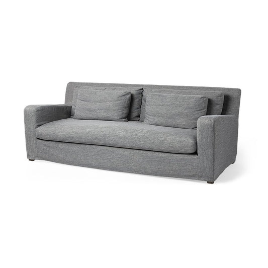 93" Dark Gray Slipcovered Fabric Sofa With Toss Pillows