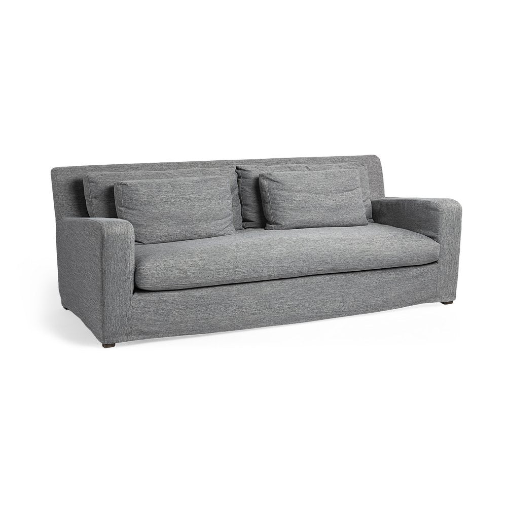 93" Dark Gray Slipcovered Fabric Sofa With Toss Pillows
