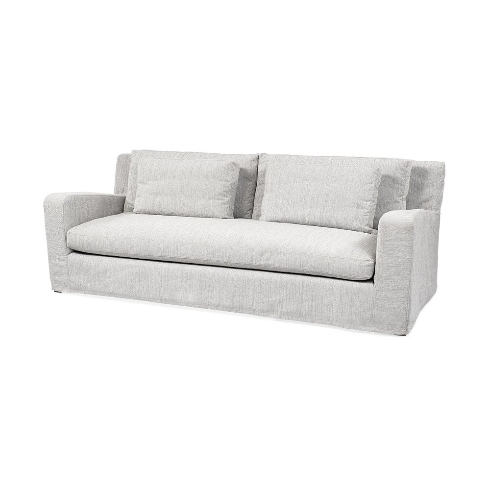 93" Light Gray Slipcovered Fabric Sofa With Toss Pillows