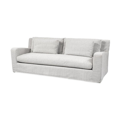 93" Light Gray Slipcovered Fabric Sofa With Toss Pillows