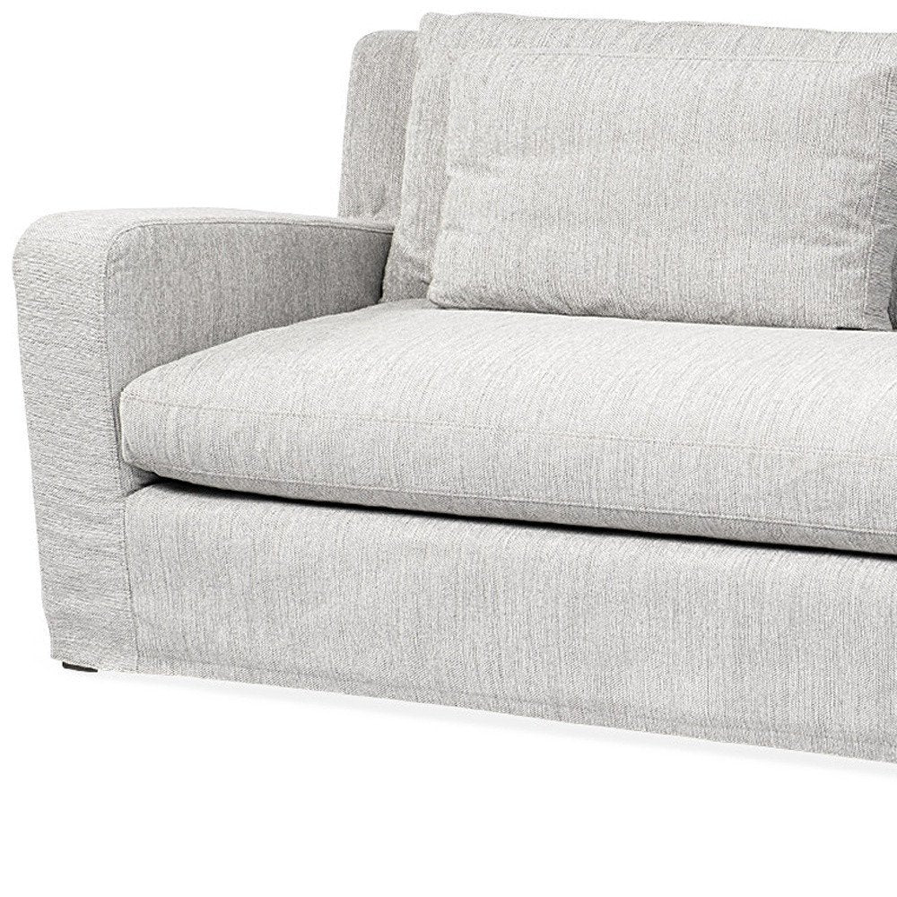 93" Light Gray Slipcovered Fabric Sofa With Toss Pillows