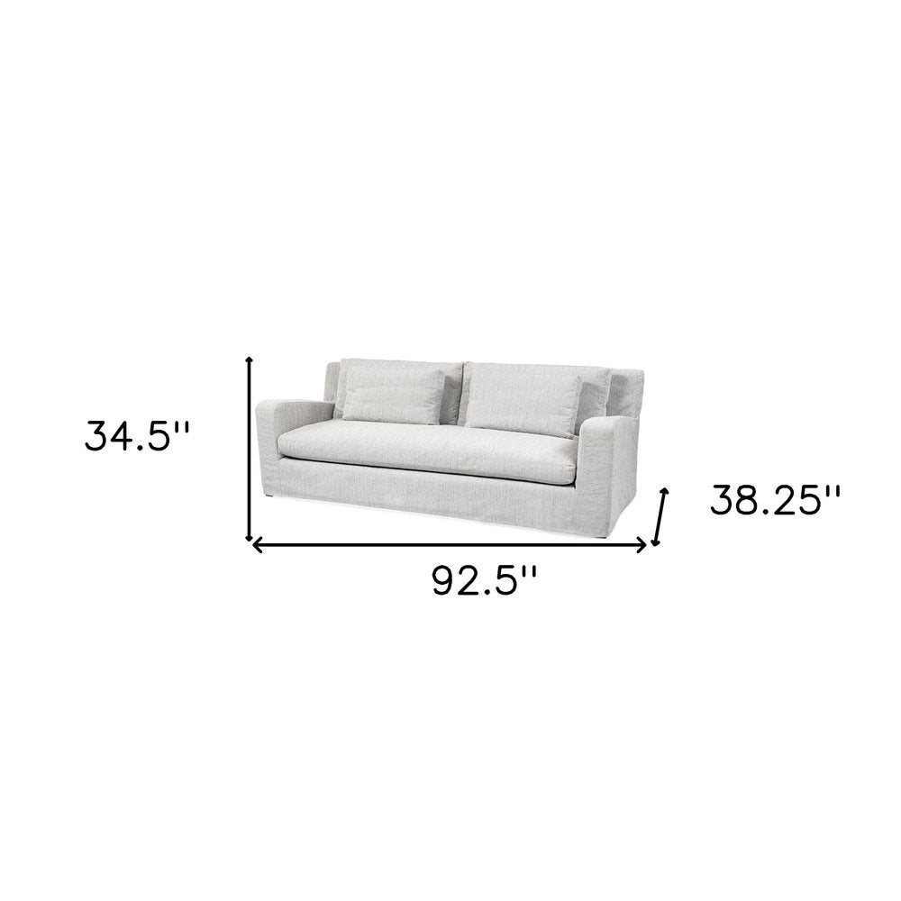 93" Light Gray Slipcovered Fabric Sofa With Toss Pillows