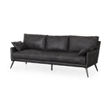 82" Black Leather Sofa With Toss Pillows