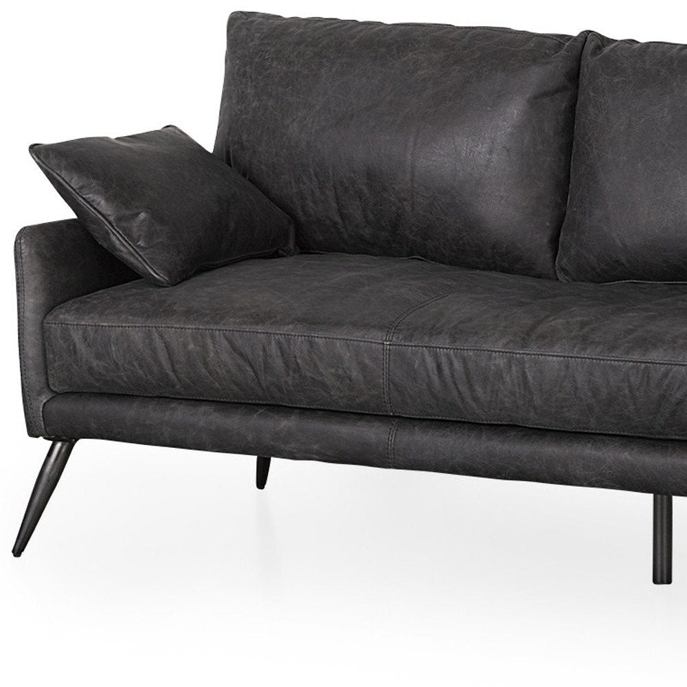 82" Black Leather Sofa With Toss Pillows