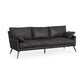 82" Black Leather Sofa With Toss Pillows