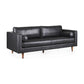 88" Black Leather Sofa And Toss Pillows With Brown Legs