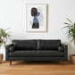 88" Black Leather Sofa And Toss Pillows With Brown Legs