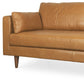 88" Tan Leather Sofa And Toss Pillows With Brown Legs