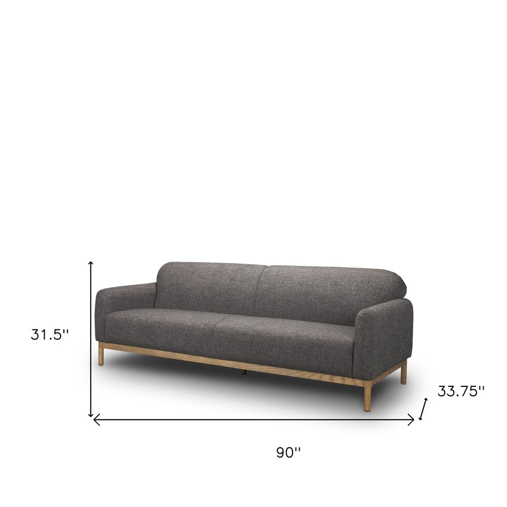 90" Gray Fabric Sofa With Brown Legs