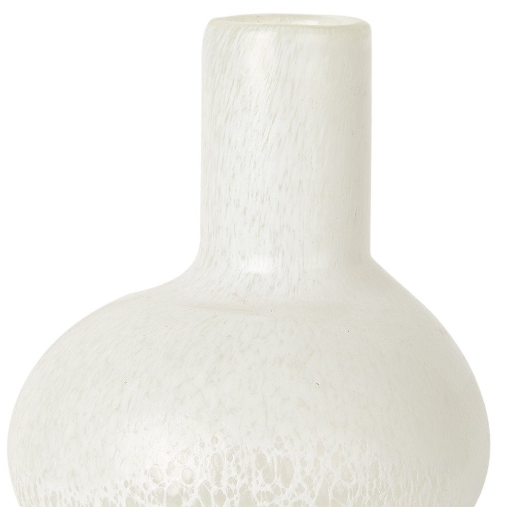 12" White Mottled Handblown Glass Table Vase