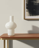 12" White Mottled Handblown Glass Table Vase