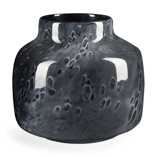 9" Black Mottled Round Glass Table Vase