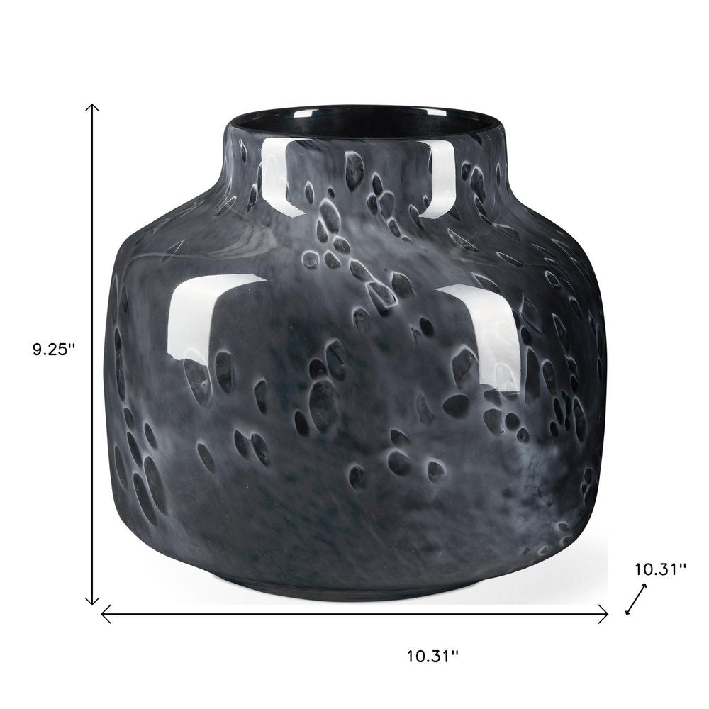 9" Black Mottled Round Glass Table Vase