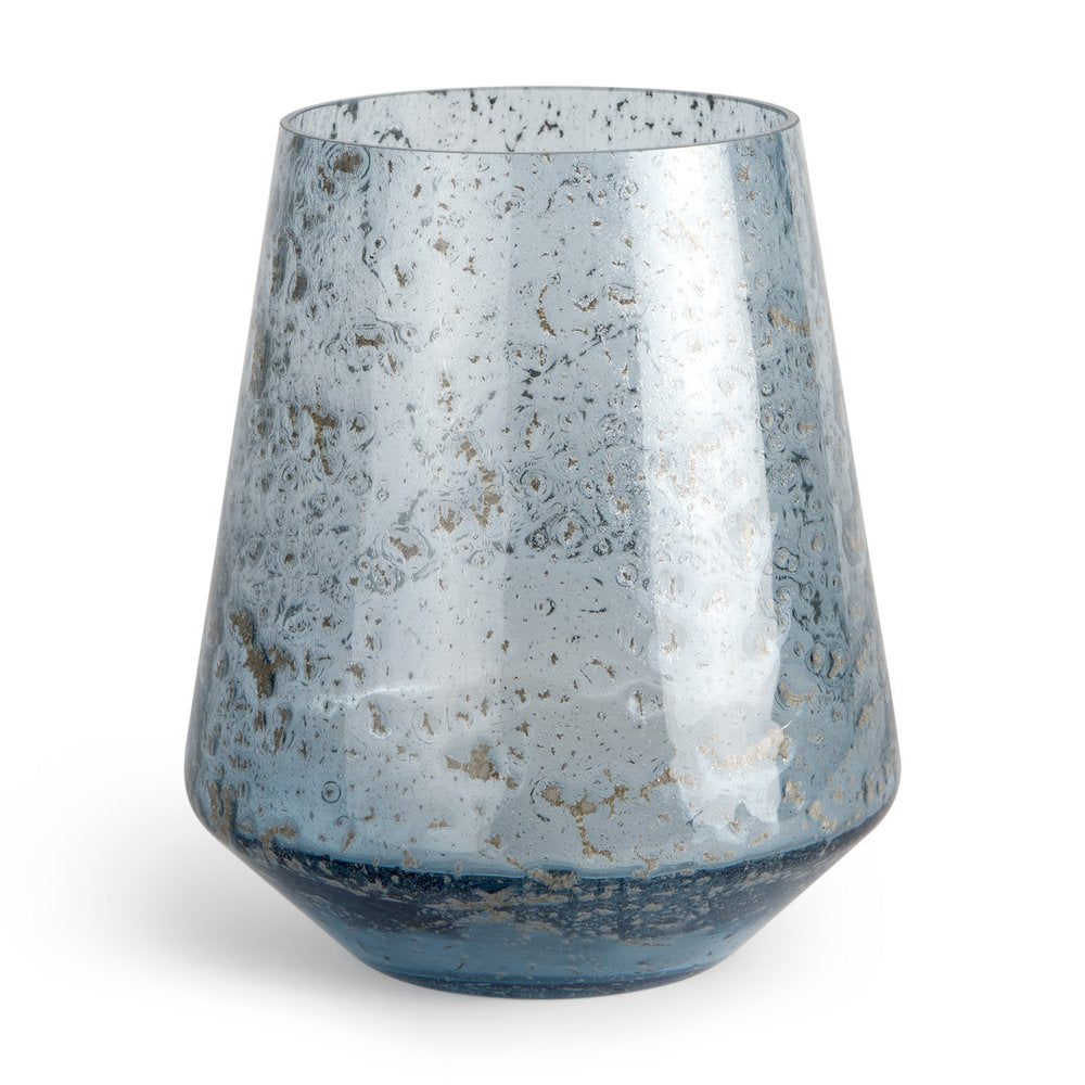 9" Blue Round Seeded Glass Table Vase